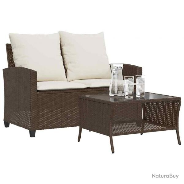 Canap de jardin 2 places coussins table marron rsine tresse alsavelo
