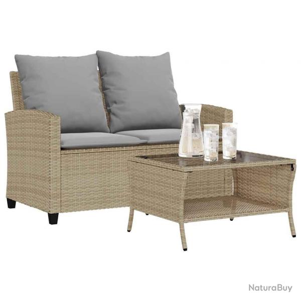 Canap de jardin 2places coussins et table beige rsine tresse alsavelo