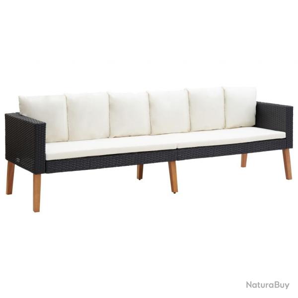 Canap de jardin  3 places avec coussins Rsine tresse Noir alsavelo