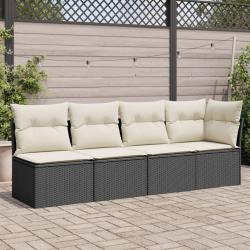 Canapé de jardin avec coussins 4 places noir résine tressée alsavelo