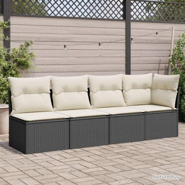 Canap de jardin avec coussins 4 places noir rsine tresse alsavelo