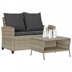 Canapé de jardin 2places coussins et table gris clair polyrotin alsavelo