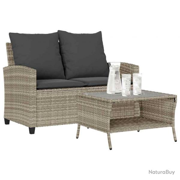 Canap de jardin 2places coussins et table gris clair polyrotin alsavelo