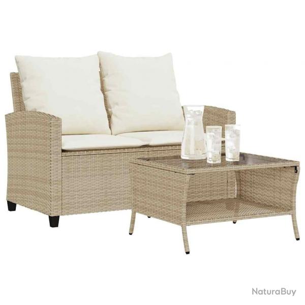 Canap de jardin 2places coussins et table beige rsine tresse alsavelo