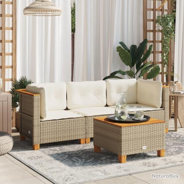 Canap de jardin avec coussins 3 places beige rsine tresse alsavelo