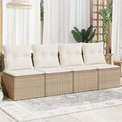 Canapé de jardin avec coussins 4 places beige résine tressée alsavelo