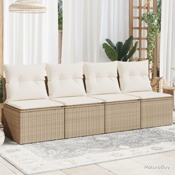 Canap de jardin avec coussins 4 places beige rsine tresse alsavelo
