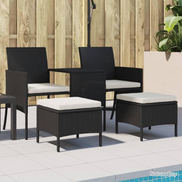 Canap de jardin 2 places avec table et tabourets noir rotin alsavelo