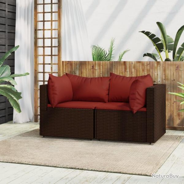 Canaps d'angle de jardin et coussins2pcs marron rsine tresse alsavelo