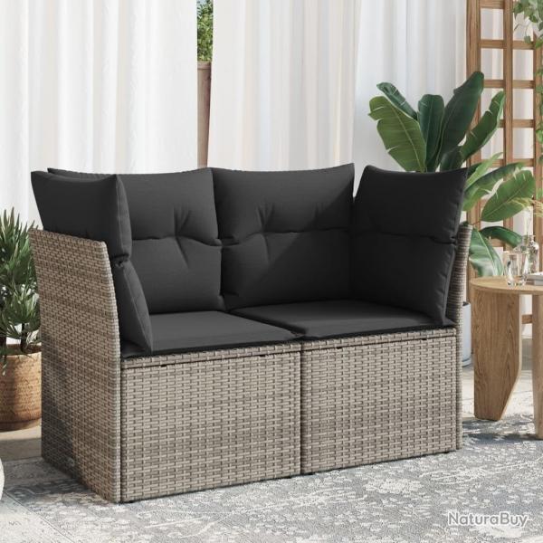 Canap de jardin 2 places avec coussins gris rsine tresse alsavelo