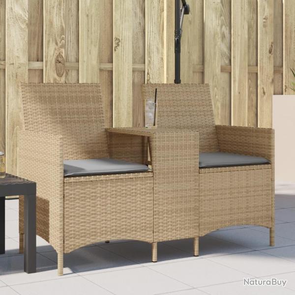 Canap de jardin 2 places avec table et coussins rsine tresse alsavelo