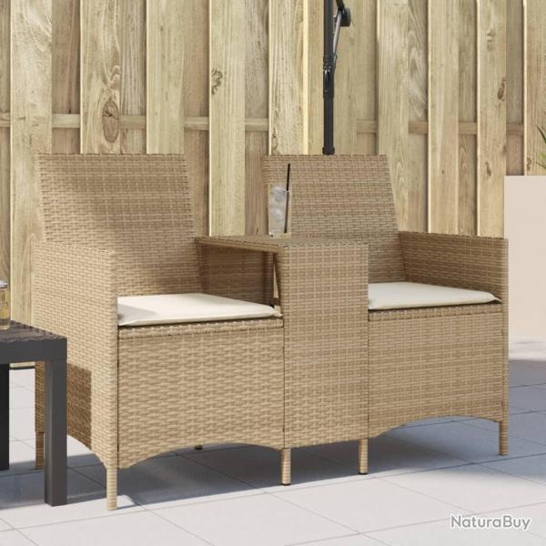 Canap de jardin 2 places avec table et coussins rsine tresse alsavelo