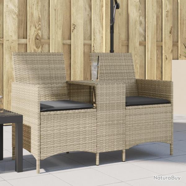 Canap de jardin 2 places avec table et coussins rsine tresse alsavelo