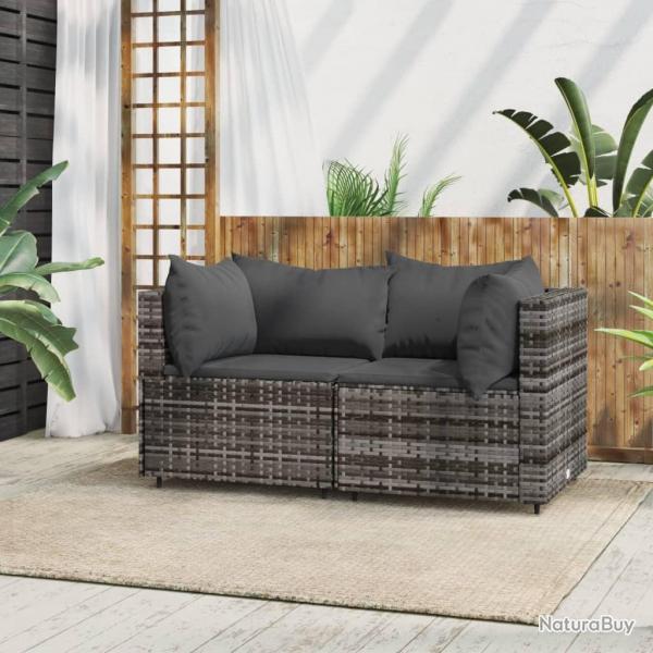 Canaps d'angle de jardin et coussins 2 pcs gris rsine tresse alsavelo
