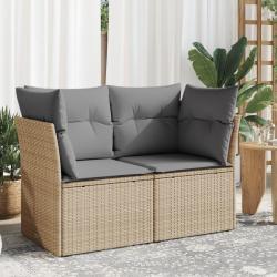 Canapé de jardin avec coussins 2 places beige résine tressée alsavelo