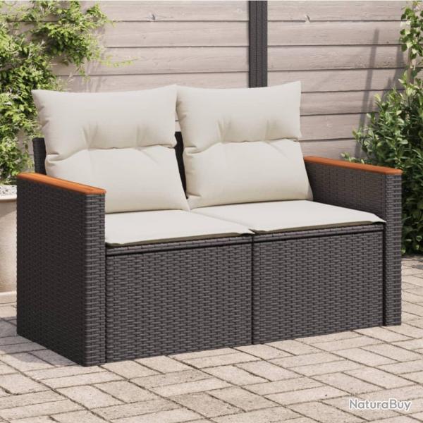 Canap de jardin avec coussins 2 places noir rsine tresse alsavelo