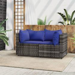Canapés d'angle de jardin et coussins 2 pcs gris résine tressée alsavelo