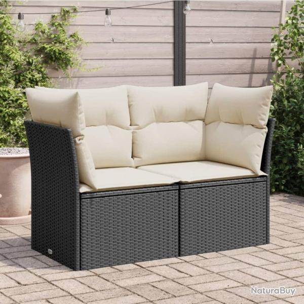 Canap de jardin avec coussins 2 places noir rsine tresse alsavelo