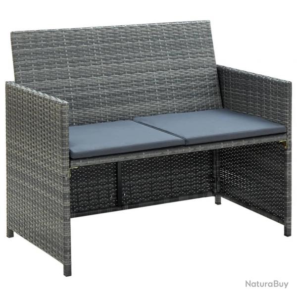 Canap de jardin  2 places avec coussins Gris Rsine tresse alsavelo