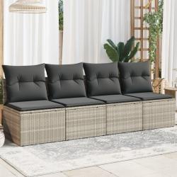 Canapé de jardin et coussins 4 places gris clair résine tressée alsavelo