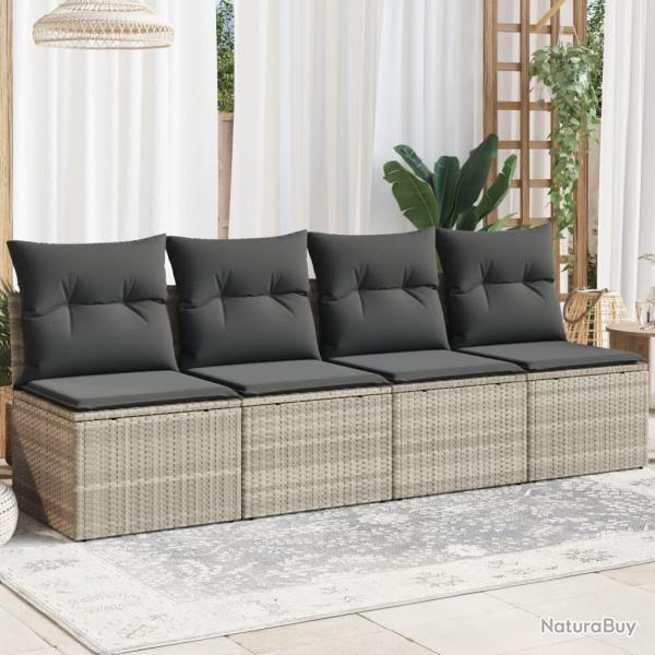 Canap de jardin et coussins 4 places gris clair rsine tresse alsavelo