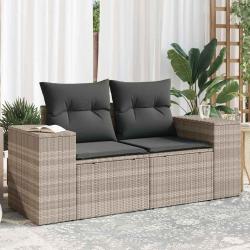 Canapé de jardin 2 places et coussins gris clair résine tressée alsavelo