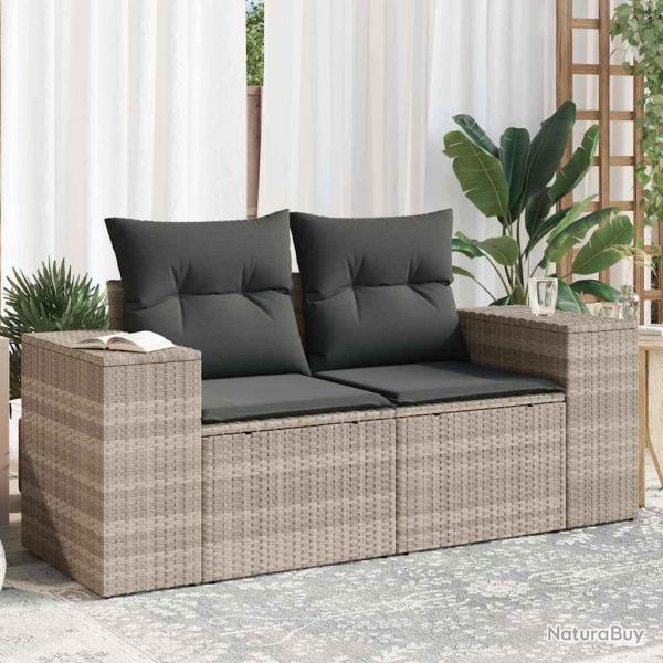 Canap de jardin 2 places et coussins gris clair rsine tresse alsavelo