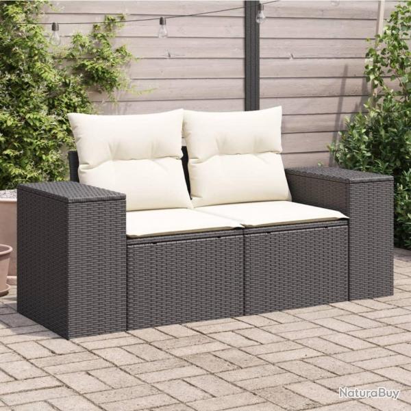Canap de jardin avec coussins 2 places noir rsine tresse alsavelo
