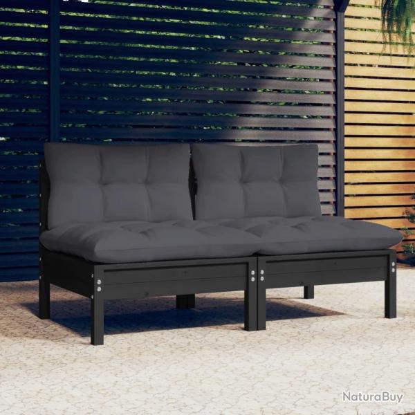 Canap 2 places de jardin avec coussins anthracite Bois de pin alsavelo