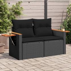 Canapé de jardin avec coussins 2 places noir résine tressée alsavelo