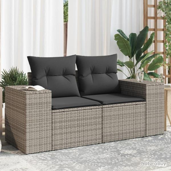Canap de jardin 2 places avec coussins gris rsine tresse alsavelo