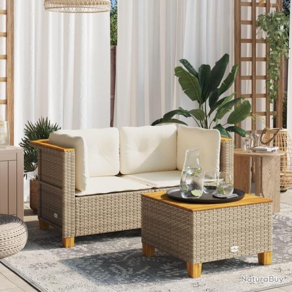 Canaps d'angle de jardin et coussins 2pcs beige rsine tresse alsavelo
