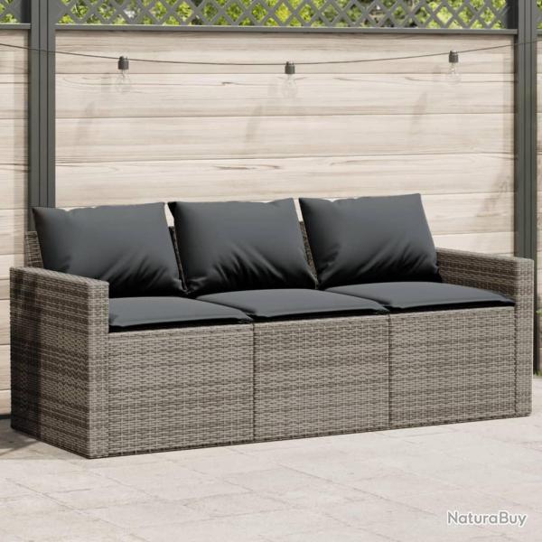 Canap de jardin avec coussins 3 places gris rsine tresse alsavelo