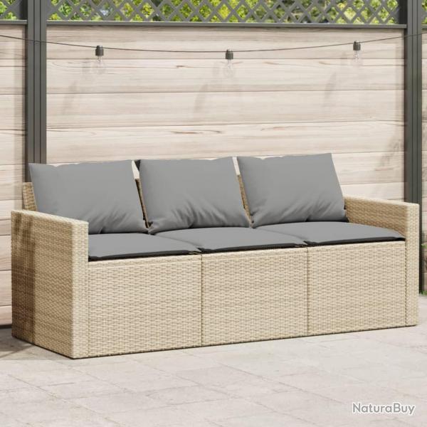 Canap de jardin avec coussins 3 places beige rsine tresse alsavelo