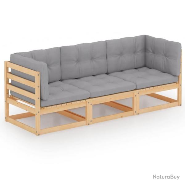 Canap 3 places de jardin avec coussins Bois de pin massif alsavelo