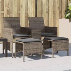 Canapé de jardin 2 places avec table et tabourets gris rotin alsavelo