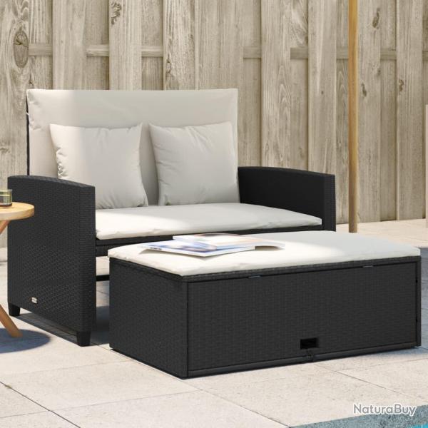 Canap de jardin avec coussins 2 places noir rsine tresse alsavelo