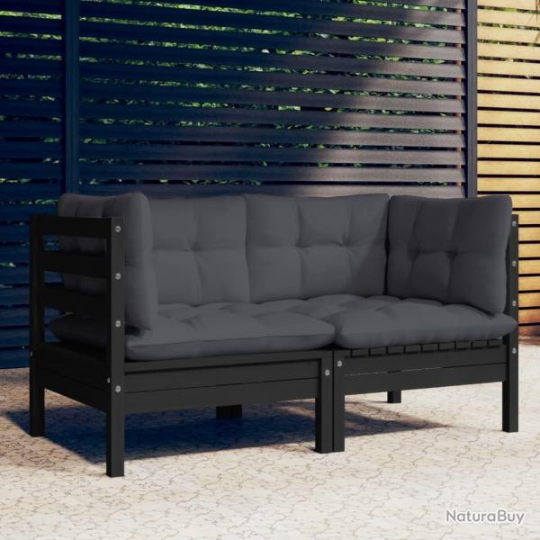 Canap 2 places de jardin avec coussins anthracite Bois de pin alsavelo