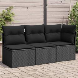 Canapé de jardin avec coussins 3 places noir résine tressée alsavelo