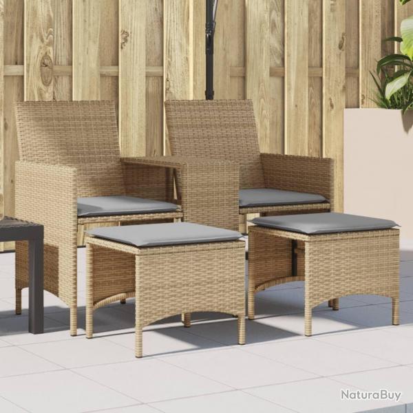 Canap de jardin 2 places avec table et tabourets beige rotin alsavelo