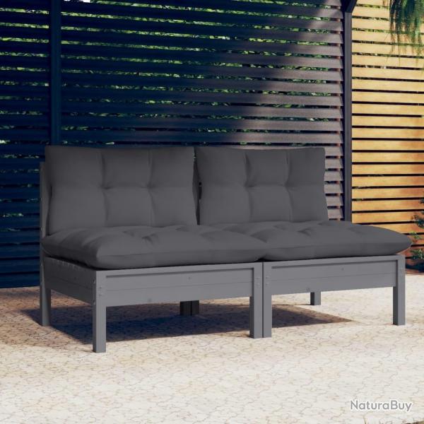 Canap 2 places de jardin avec coussins anthracite Bois de pin alsavelo