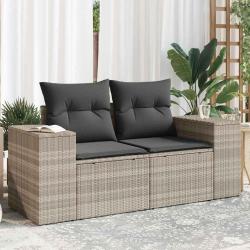Canapé de jardin 2 places et coussins gris clair résine tressée alsavelo