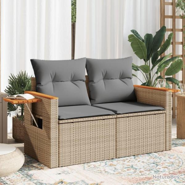 Canap de jardin avec coussins 2 places beige rsine tresse alsavelo