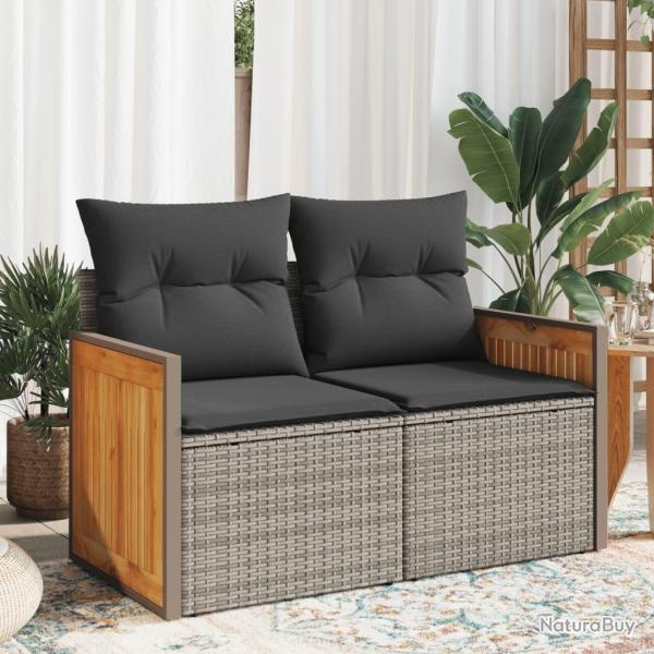 Canap de jardin 2 places avec coussins gris rsine tresse alsavelo