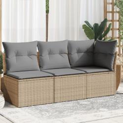 Canapé de jardin avec coussins 3 places beige résine tressée alsavelo