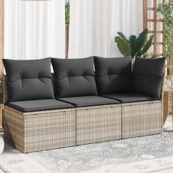 Canapé de jardin et coussins 3 places gris clair résine tressée alsavelo