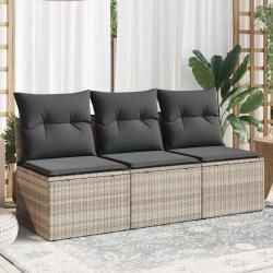 Canapé de jardin et coussins 3 places gris clair résine tressée alsavelo