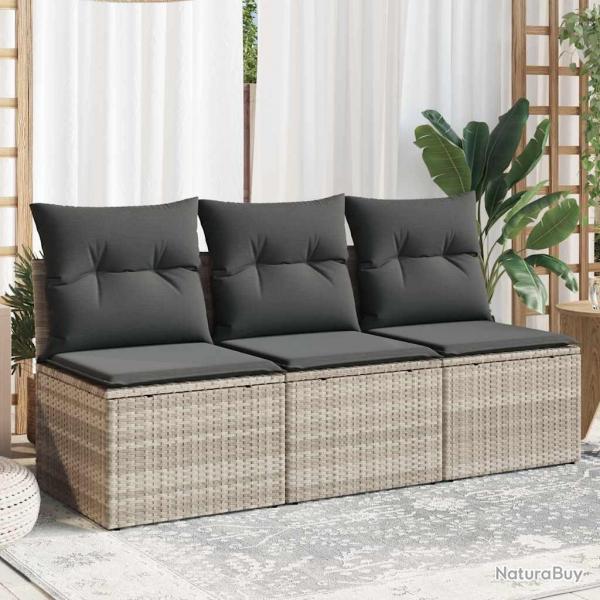 Canap de jardin et coussins 3 places gris clair rsine tresse alsavelo