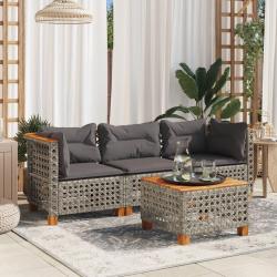 Canapé de jardin avec coussins 3 places gris résine tressée alsavelo