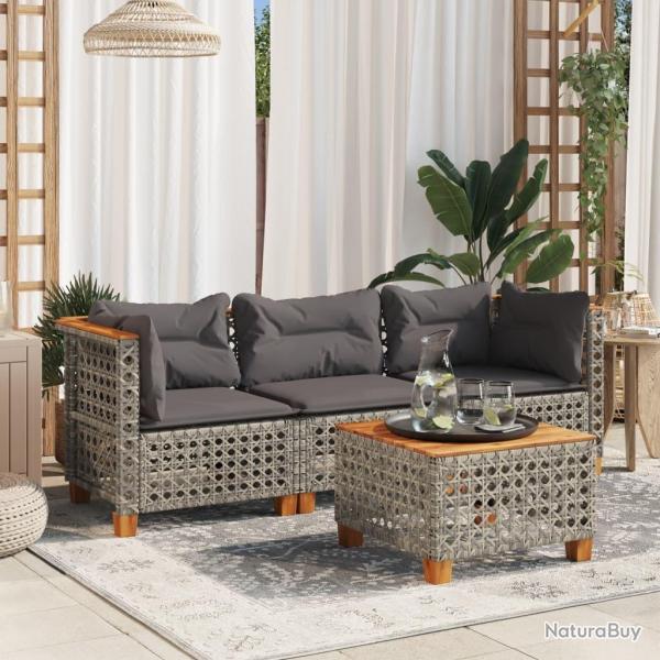 Canap de jardin avec coussins 3 places gris rsine tresse alsavelo